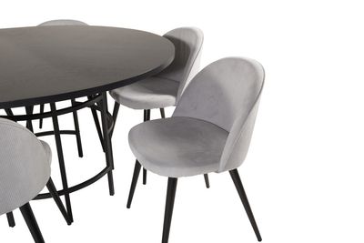 Venture Home Copenhagen & Velvet Runt Matbord ⌀140 Svart + 6 st Matstolar Ljusgrå