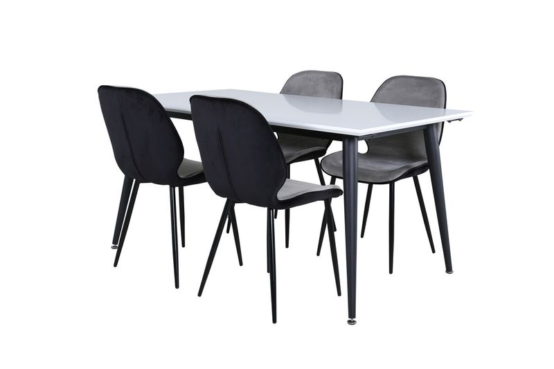Venture Home Emma & Jimmy 4 st Matstolar Grå + Rektangulärt Matbord 150 x 90 Vit