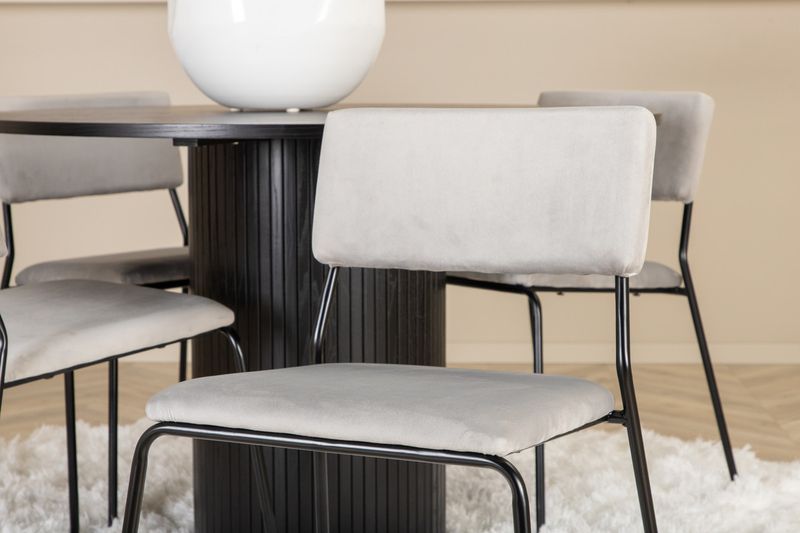 Venture Home Kenth & Bianca 4 st Matstolar Grå + Runt Matbord ⌀110 Svart