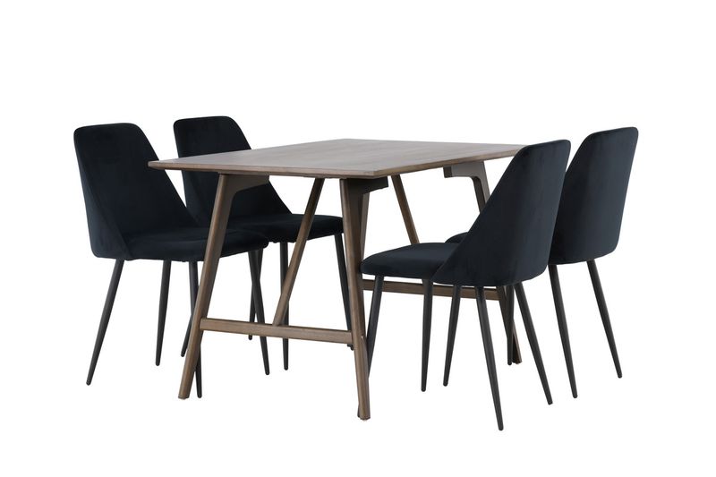 Venture Home Kaseidon & Night Rektangulärt Matbord 120 x 80 Mörkbrun + 4 st Matstolar Svart