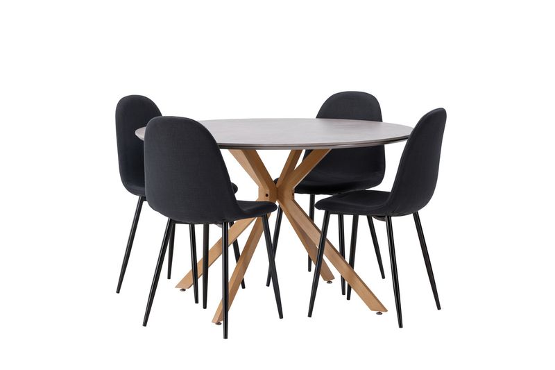 Venture Home Polar & Piazza 4 st Matstolar Svart + Runt Matbord ⌀120 Grå