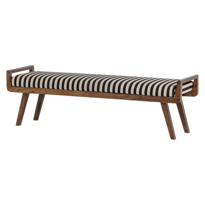 WOOOD Valo Bänk i Acacia med Svart/Vit Randigt Tyg