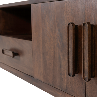 WOOOD LIYA TV-bänk 200 cm i Mangoträ Mörkbrun