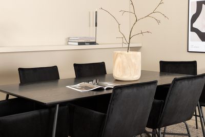 Venture Home Petra Rektangulärt Matbord 190 x 90 Svart + 6 st Matstolar Svart