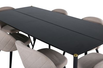 Venture Home Pelle & Velvet Rektangulärt Matbord 190 x 90 Svart + 6 st Matstolar Beige