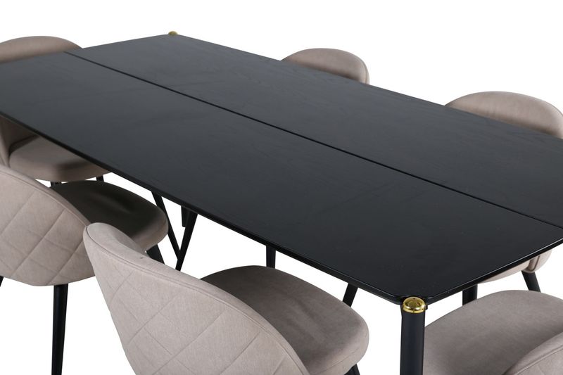 Venture Home Pelle & Velvet Rektangulärt Matbord 190 x 90 Svart + 6 st Matstolar Beige