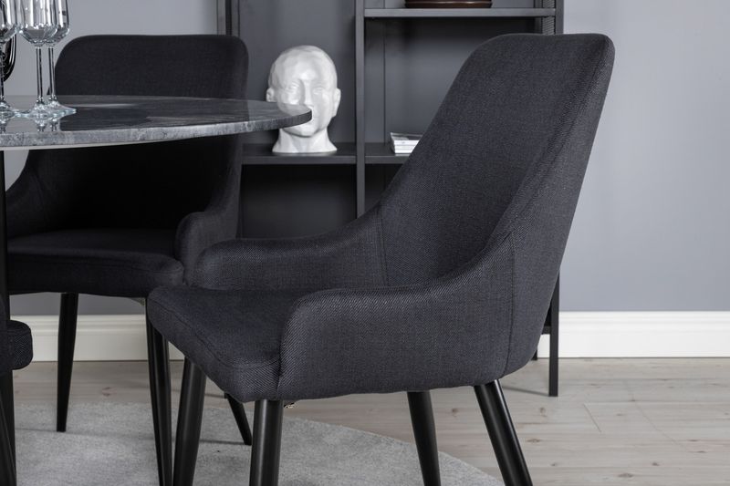 Venture Home Plaza & Estelle 4 st Matstolar Svart + Runt Matbord ⌀106 Mörkgrå