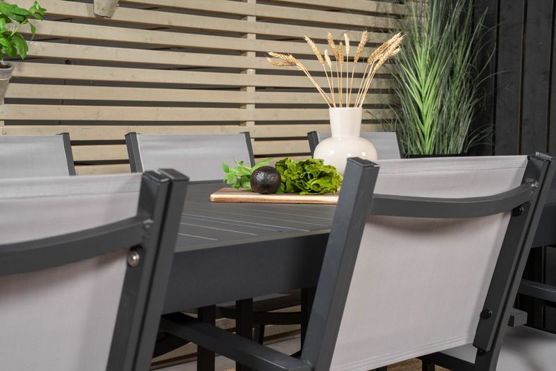 Venture Home Copacabana & Marbella 8 st Matstolar + Rektangulärt Matbord 160 x 100 Svart