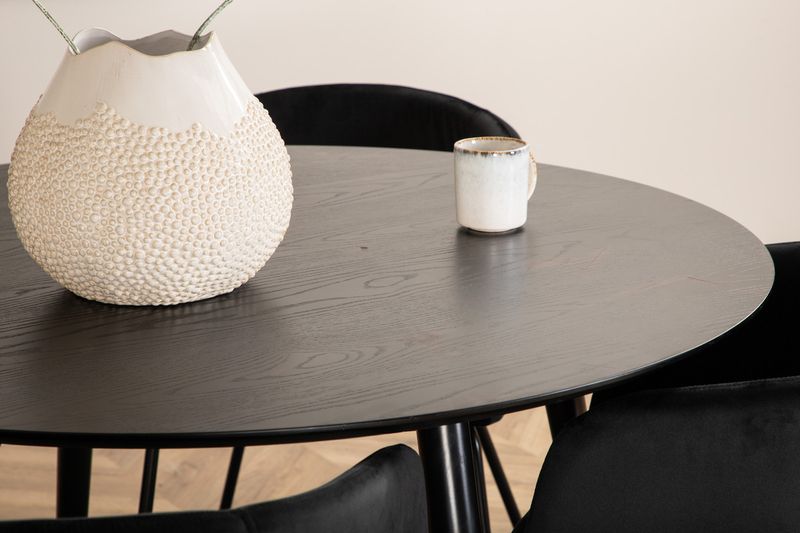 Venture Home Berit & Dipp 4 st Matstolar Svart + Runt Matbord ⌀115 Svart