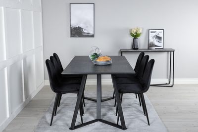 Venture Home Polar & Marina 6 st Matstolar Svart + Rektangulärt Matbord 180 x 90 Svart