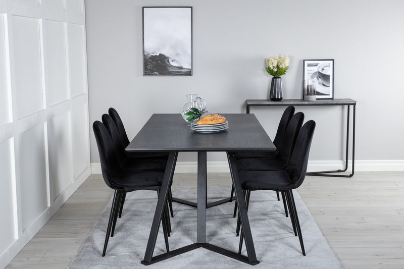 Venture Home Polar & Marina 6 st Matstolar Svart + Rektangulärt Matbord 180 x 90 Svart