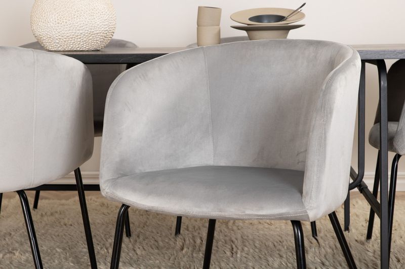 Venture Home Berit & Uno 6 st Matstolar Grå + Rektangulärt Matbord 200 x 90 Svart