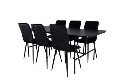 Venture Home Uno & Windu Rektangulärt Matbord 200 x 90 Svart + 6 st Matstolar Svart
