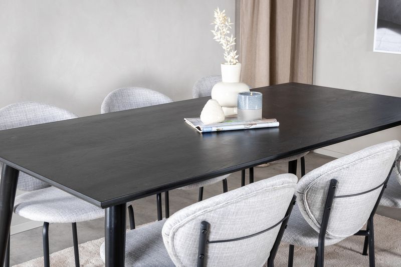 Venture Home Vault & Dipp 6 st Matstolar Grå + Rektangulärt Matbord 180 x 90 Svart