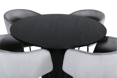 Venture Home Berit & Bianca 4 st Matstolar Grå + Runt Matbord ⌀110 Svart