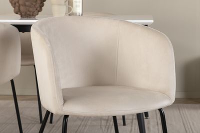 Venture Home Berit & Jimmy 4 st Matstolar Beige + Rektangulärt Matbord 150 x 90 Vit