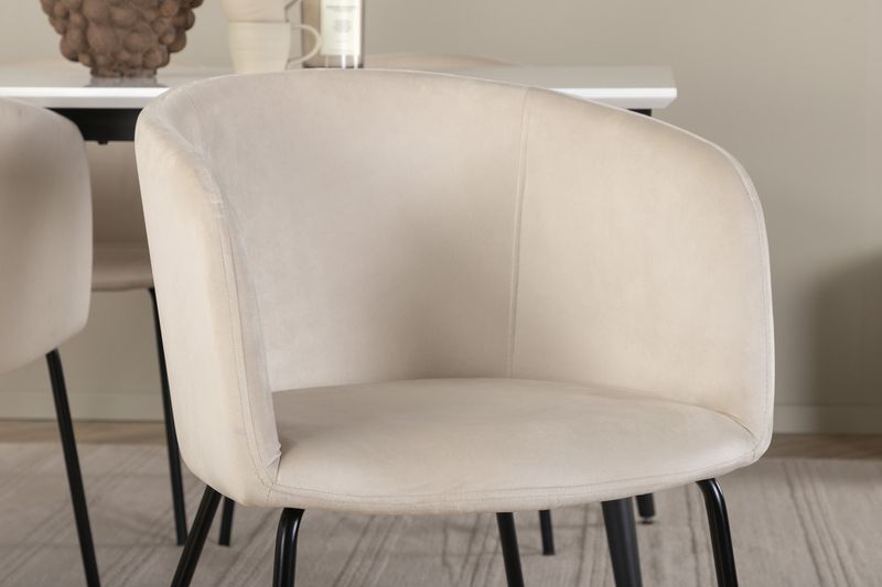 Venture Home Berit & Jimmy 4 st Matstolar Beige + Rektangulärt Matbord 150 x 90 Vit