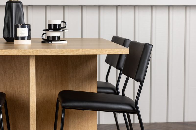 Venture Home Kenth & Leo 4 st Matstolar Svart + Rektangulärt Matbord 100 x 100 Natur