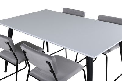 Venture Home Jimmy & Kenth Rektangulärt Matbord 150 x 90 Vit + 4 st Matstolar Grå