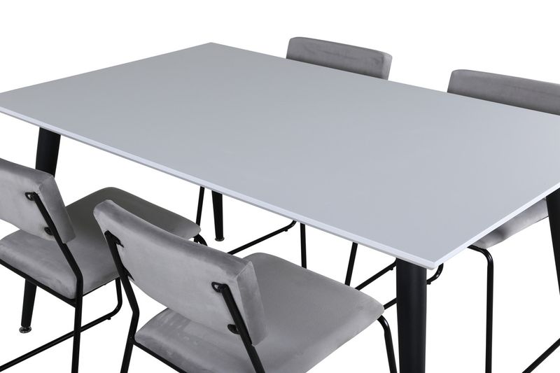 Venture Home Jimmy & Kenth Rektangulärt Matbord 150 x 90 Vit + 4 st Matstolar Grå