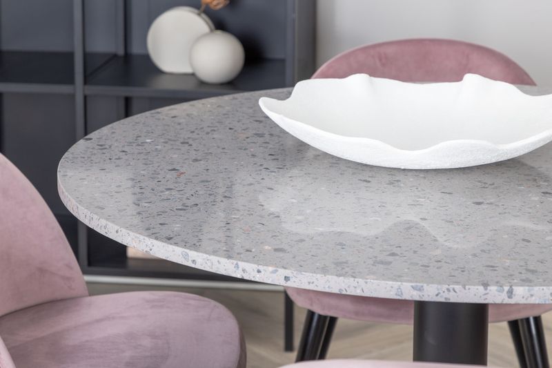 Venture Home Razzia & Velvet Runt Matbord ⌀106 Grå + 4 st Matstolar Gammelrosa