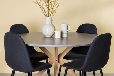 Venture Home Polar & Piazza 4 st Matstolar Svart + Runt Matbord ⌀120 Grå