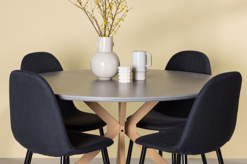 Venture Home Polar & Piazza 4 st Matstolar Svart + Runt Matbord ⌀120 Grå