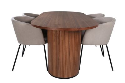 Venture Home Berit & Bianca 4 st Matstolar Beige + Ovalt Matbord 200 x 90 Valnöt