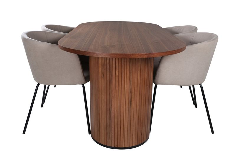 Venture Home Berit & Bianca 4 st Matstolar Beige + Ovalt Matbord 200 x 90 Valnöt