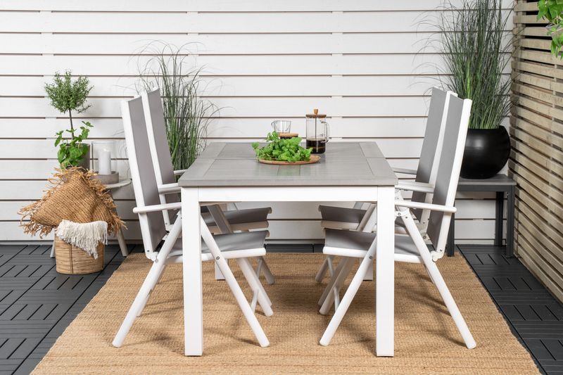 Venture Home Albany & Break Rektangulärt Matbord 152 x 90 Vit + 4 st Positionsstolar Grå