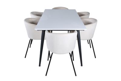 Venture Home Berit & Jimmy 6 st Matstolar Beige + Rektangulärt Matbord 195 x 90 Vit