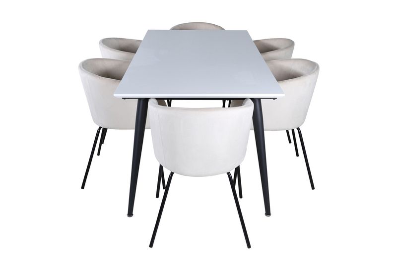 Venture Home Berit & Jimmy 6 st Matstolar Beige + Rektangulärt Matbord 195 x 90 Vit