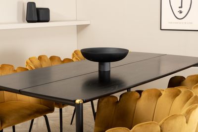 Venture Home Limhamn & Pelle 6 st Matstolar Gul + Rektangulärt Matbord 190 x 90 Svart