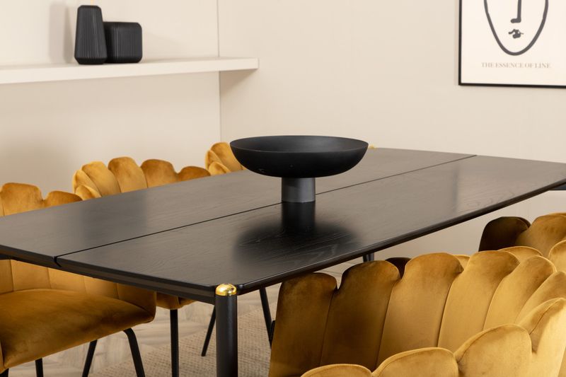 Venture Home Limhamn & Pelle 6 st Matstolar Gul + Rektangulärt Matbord 190 x 90 Svart