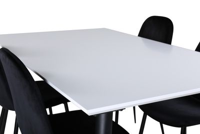 Venture Home Jimmy & Polar Rektangulärt Matbord 150 x 90 Vit + 4 st Matstolar Svart