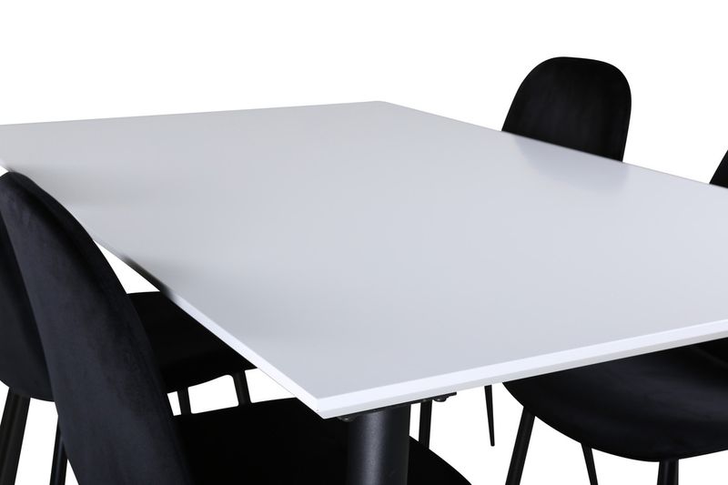 Venture Home Jimmy & Polar Rektangulärt Matbord 150 x 90 Vit + 4 st Matstolar Svart