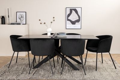 Venture Home Berit & Piazza 6 st Matstolar Svart + Rektangulärt Matbord 180 x 90 Svart