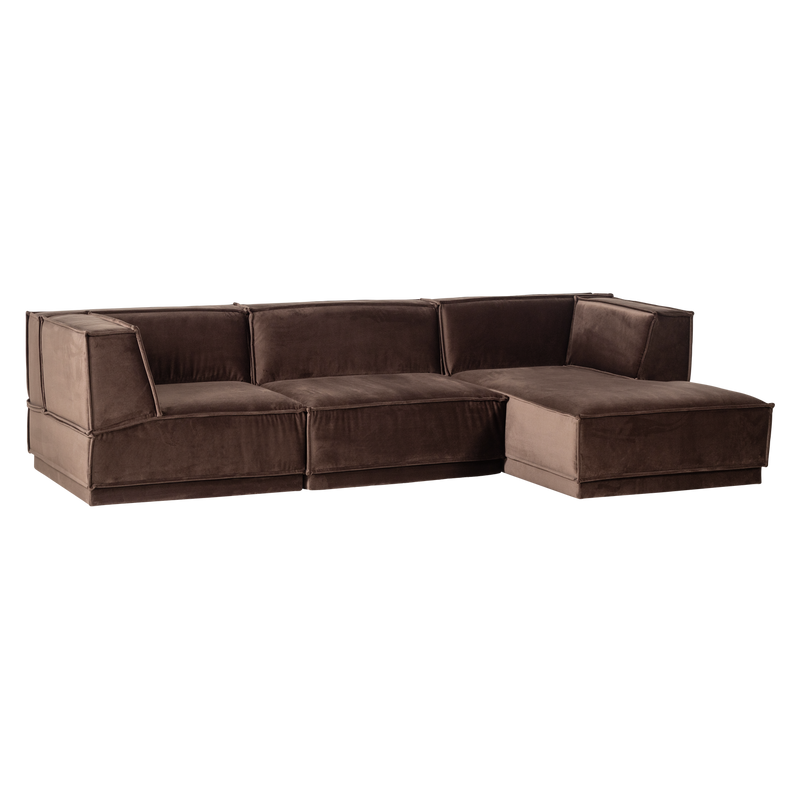 WOOOD Manu Chaise Longue Soffa Höger, Brun Velour