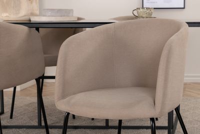 Venture Home Berit & Leif 4 st Matstolar Beige + Rektangulärt Matbord 200 x 90 Svart