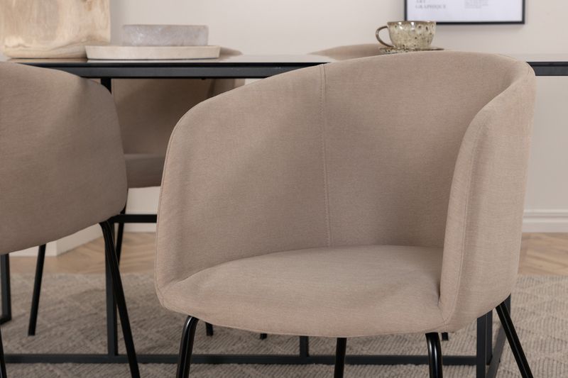 Venture Home Berit & Leif 4 st Matstolar Beige + Rektangulärt Matbord 200 x 90 Svart