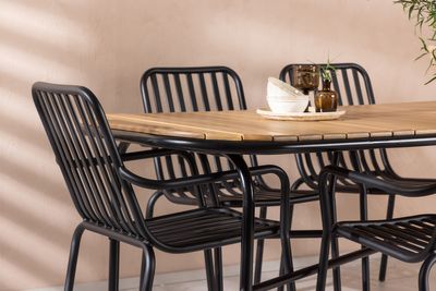 Venture Home Holmbeck & Peking Rektangulärt Matbord 200 x 90 Natur + 6 st Matstolar Svart