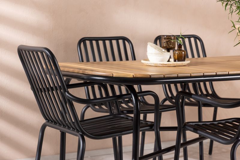 Venture Home Holmbeck & Peking Rektangulärt Matbord 200 x 90 Natur + 6 st Matstolar Svart