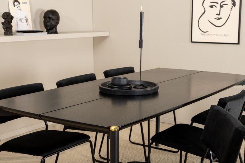 Venture Home Kenth & Pelle 6 st Matstolar Svart + Rektangulärt Matbord 190 x 90 Svart