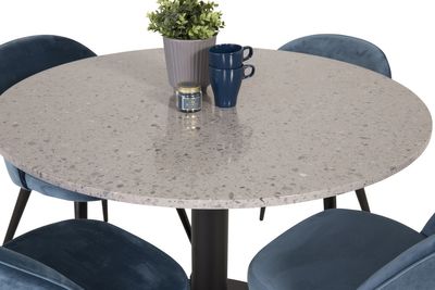 Venture Home Razzia & Velvet Runt Matbord Ø106 Grå + 4 st Matstolar Blå