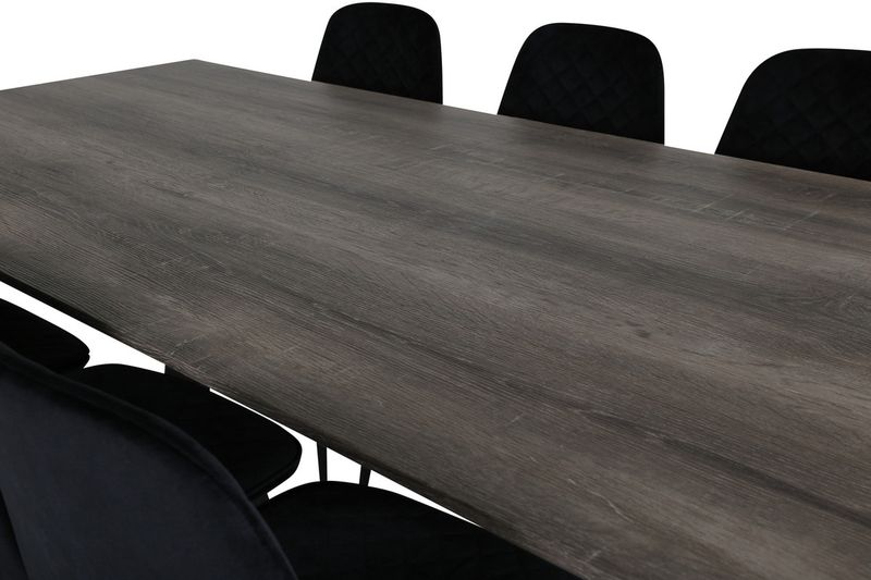 Venture Home Polar & Marina 6 st Matstolar Svart + Rektangulärt Matbord 180 x 90 Natur