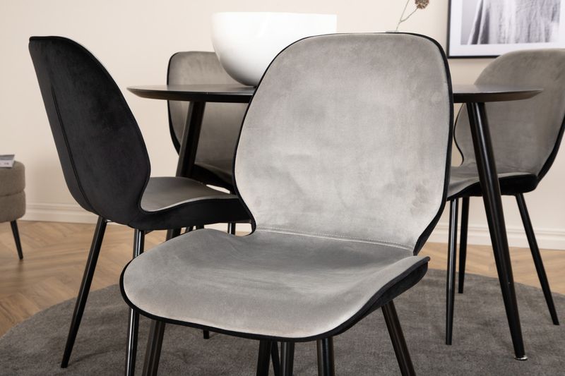 Venture Home Emma & Dipp 4 st Matstolar Grå + Runt Matbord ⌀115 Svart