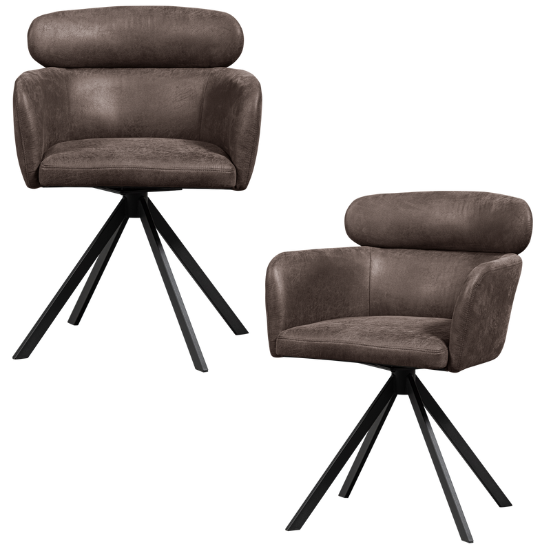 WOOOD Fenne Snurrbar Matstol i Läderlook - Svart 2 st