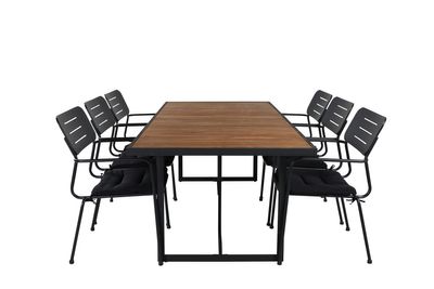 Venture Home Nicke & Khung 6 st Matstolar Svart + Rektangulärt Matbord 200 x 100 Natur