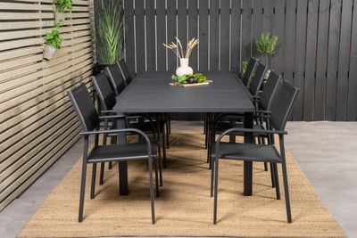 Venture Home Santorini & Marbella Matstolar 8-pack Svart + Rektangulärt Matbord 160 x 100 Svart
