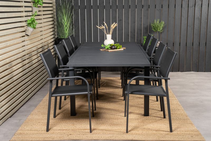 Venture Home Santorini & Marbella Matstolar 8-pack Svart + Rektangulärt Matbord 160 x 100 Svart